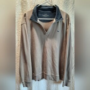 Vineyard Vines Tan and Navy Zip Up Sweater